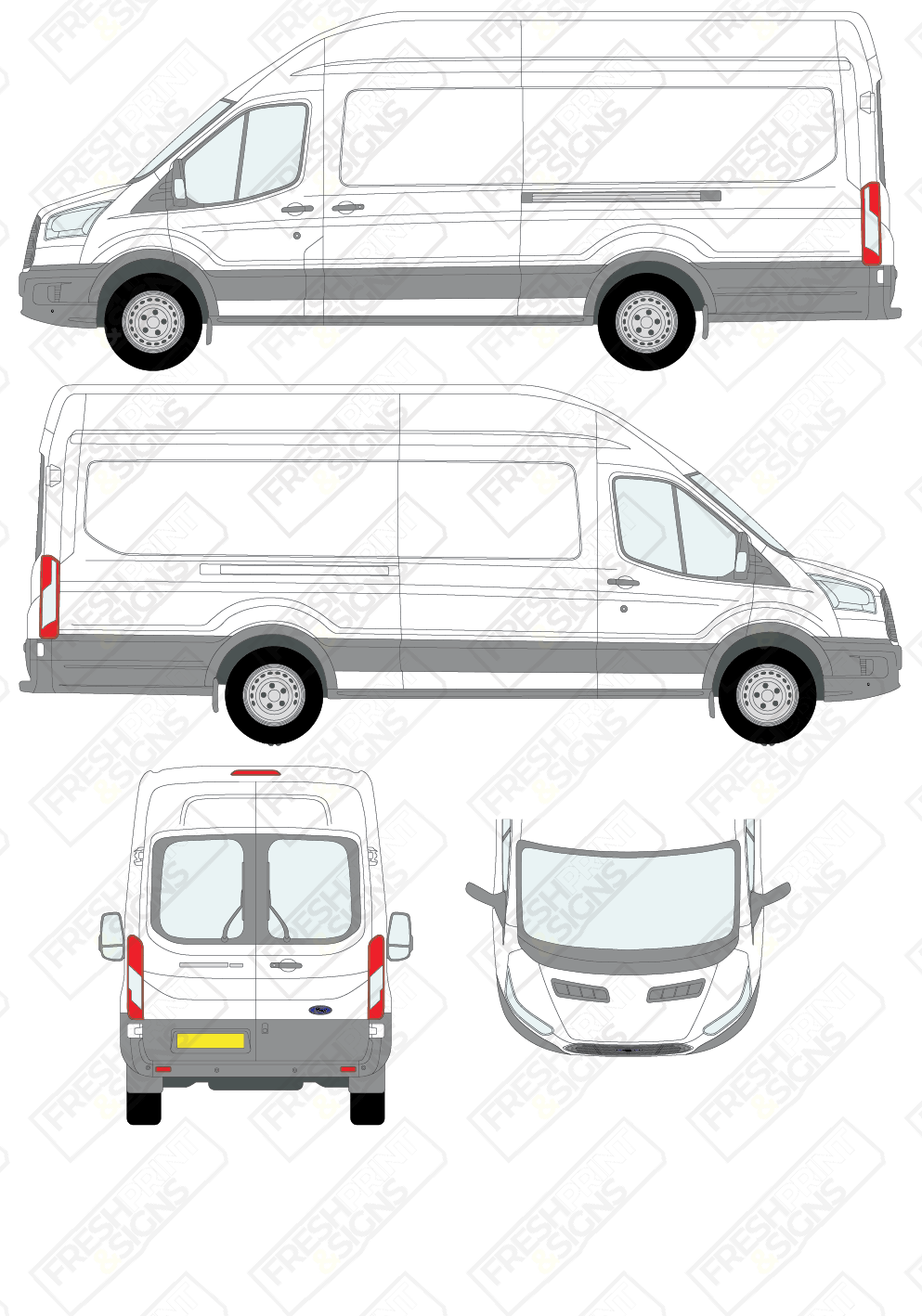 Van Graphics - Ford | Transit | 2014-2019 | Extra-Long Wheelbase (L4) | High Roof (H3) | With Rear Windows