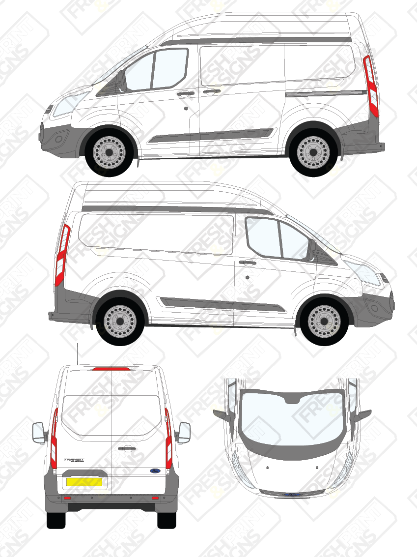 Van Graphics - Ford | Transit Custom | 2012-2018 | Short Wheelbase (L1) | High Roof (H2) | Panelled Rear Doors