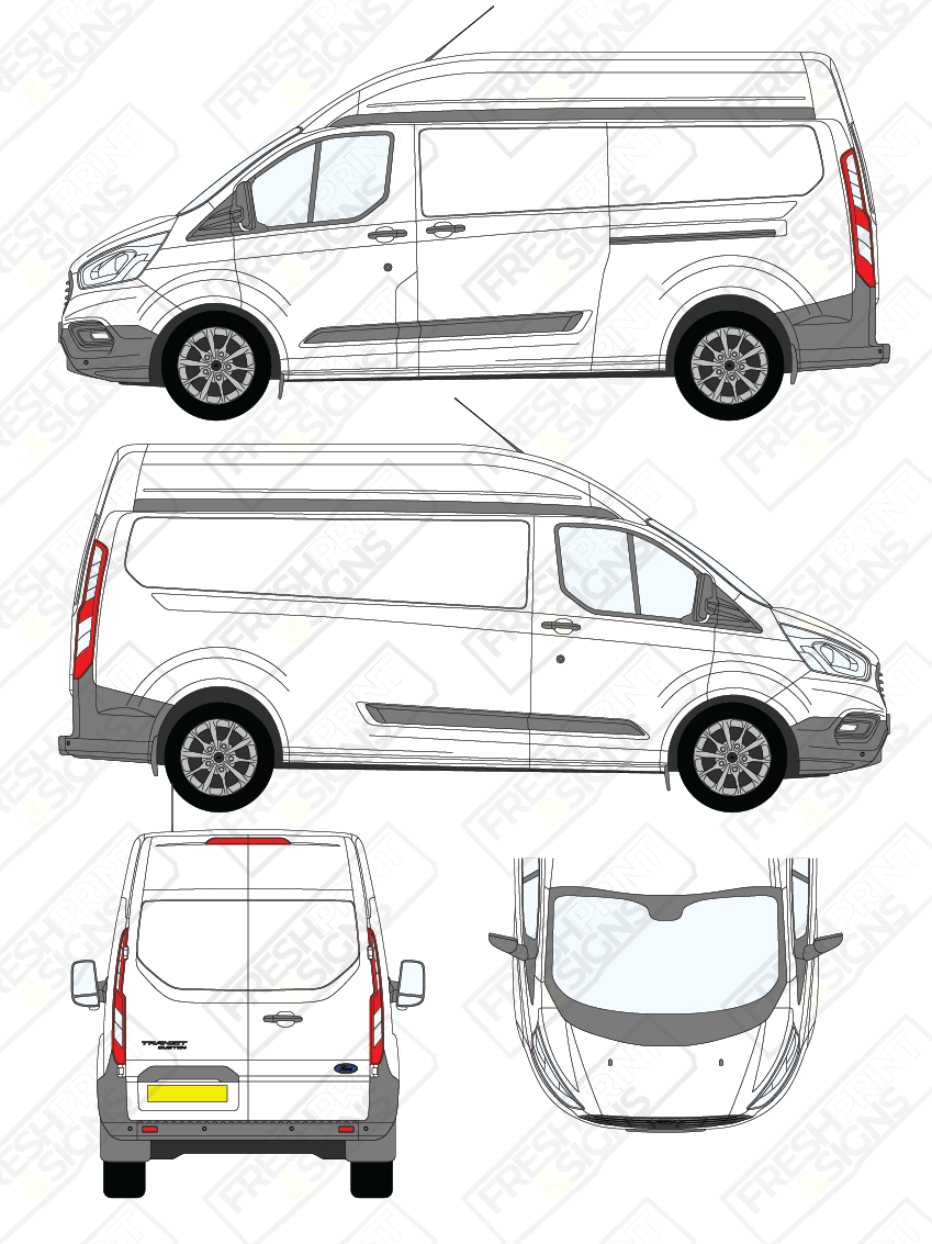 Van Graphics - Ford | Transit Custom | 2018-2023 | Long Wheelbase (L2) | High Roof (H2) | Panelled Rear Doors