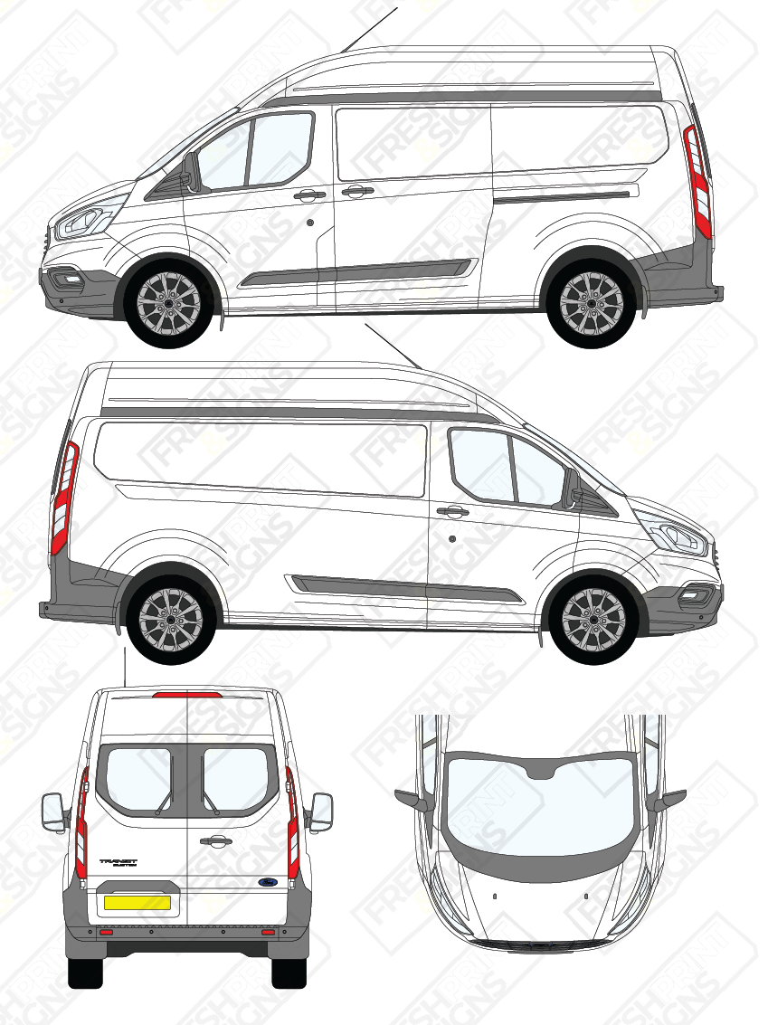Van Graphics - Ford | Transit Custom | 2018-2023 | Long Wheelbase (L2) | High Roof (H2) | With Rear Windows