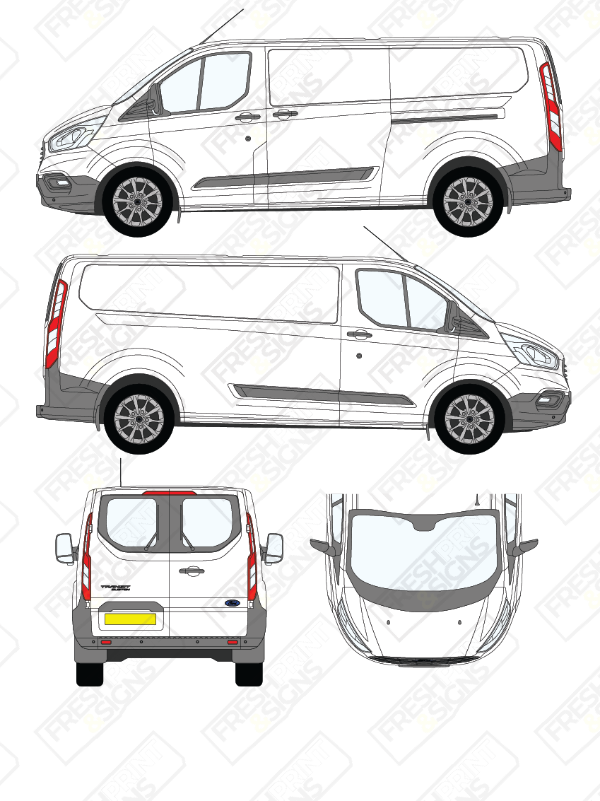 Van Graphics - Ford | Transit Custom | 2018-2023 | Long Wheebase (L2) | Low Roof (H1) | With Rear Windows