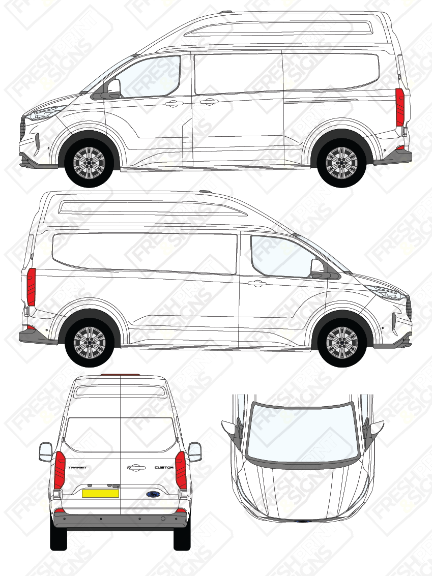 Van Graphics - Ford | Transit Custom | 2024-2025 | Long Wheelbase (L2) | High Roof (H2) | Panelled Rear Doors
