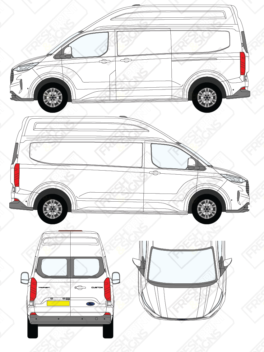 Van Graphics - Ford | Transit Custom | 2024-2025 | Long Wheelbase (L2) | High Roof (H2) | With Rear Windows