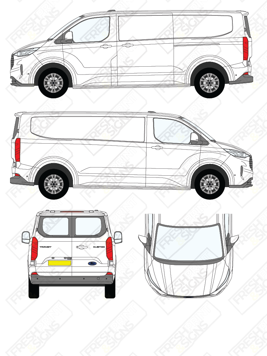 Van Graphics - Ford | Transit Custom | 2024-2025 | Long Wheelbase (L2) | Low Roof (H1) | With Rear Windows