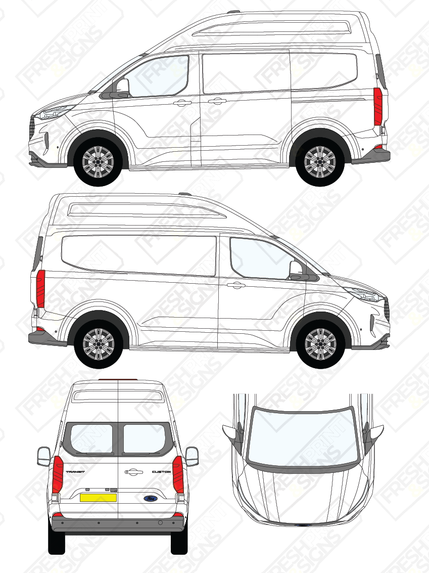 Van Graphics - Ford | Transit Custom | 2024-2025 | Short Wheelbase (L1) | High Roof (H2) | With Rear Windows