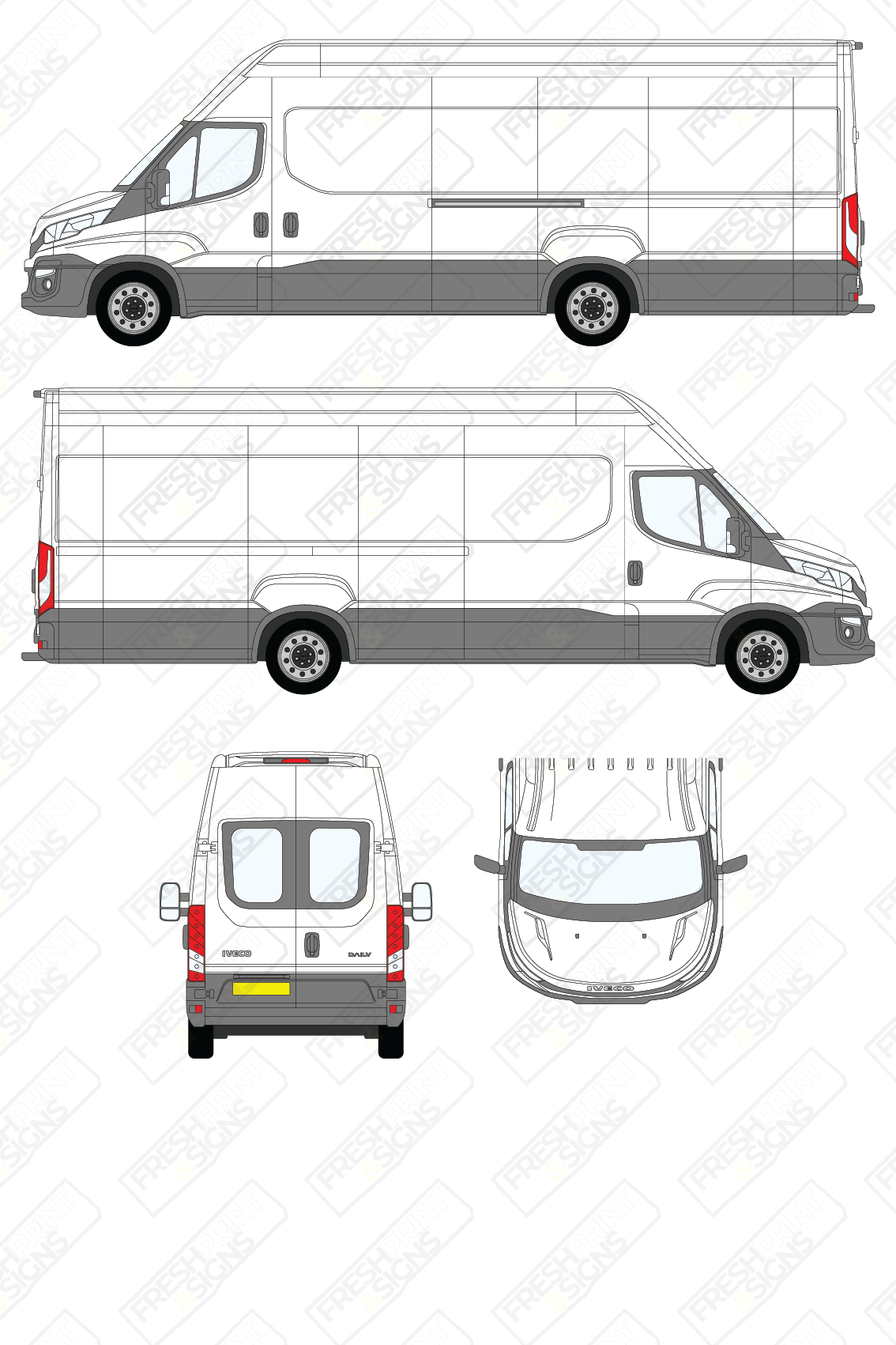 Van Graphics - Iveco | Daily | 2014-2019 | Maxi-Long Wheelbase (L5) | High Roof (H3) | With Rear Windows