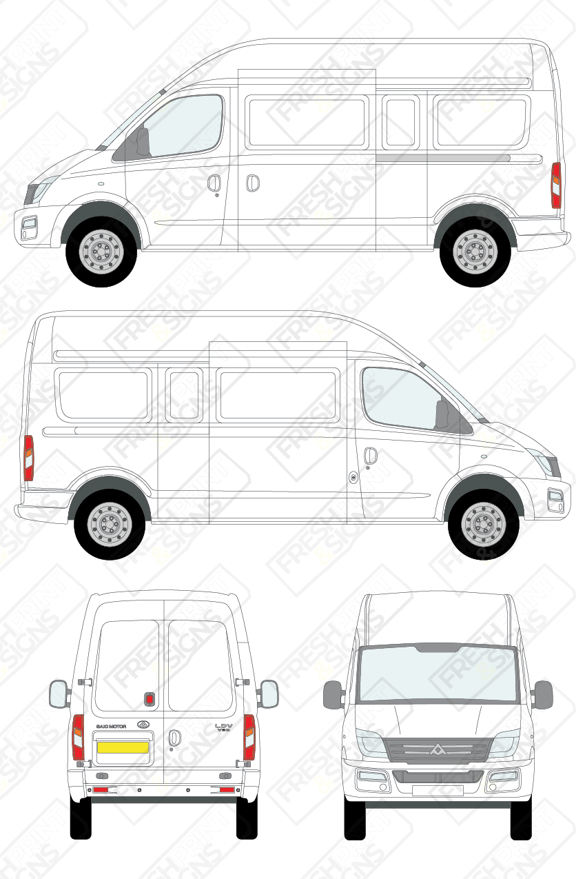 Van Graphics - LDV | V80 | 2017-2020 | Long Wheelbase (L3) | High Roof (H3) | Panelled Rear Doors