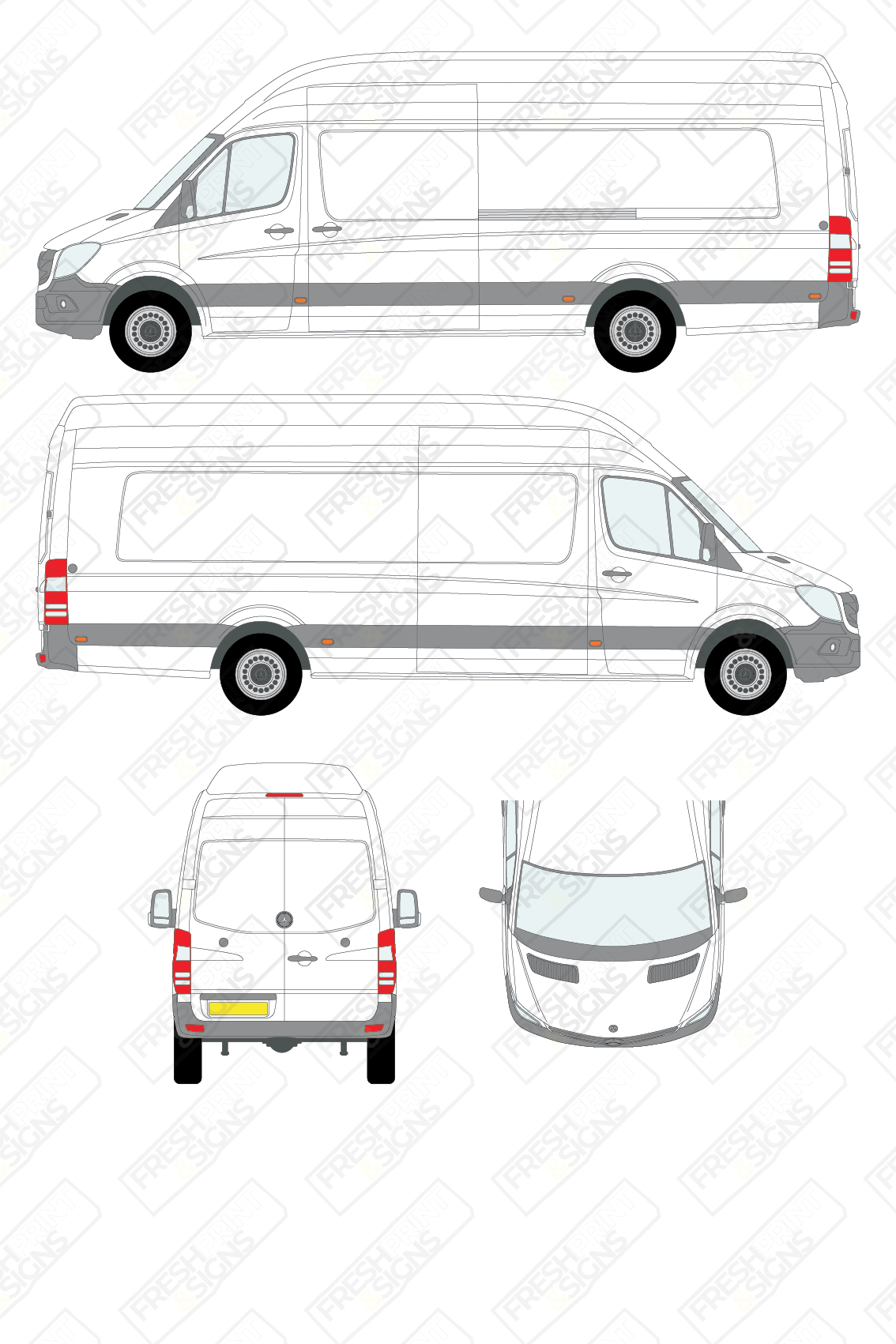 Van Graphics - Mercedes | Sprinter | 2009-2018 | Extra-Long Wheelbase (L4) | Extra High Roof (H3) | Panelled Rear Doors