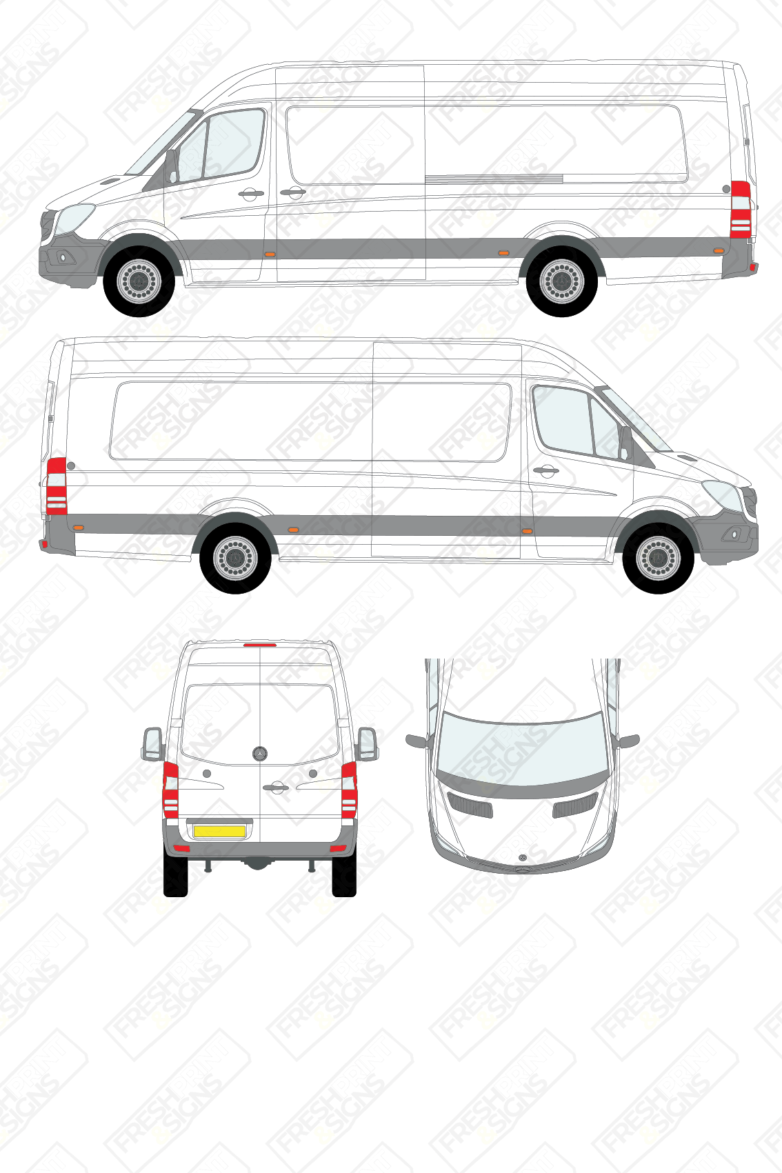 Van Graphics - Mercedes | Sprinter | 2009-2018 | Extra-Long Wheelbase (L4) | High Roof (H2) | Panelled Rear Doors