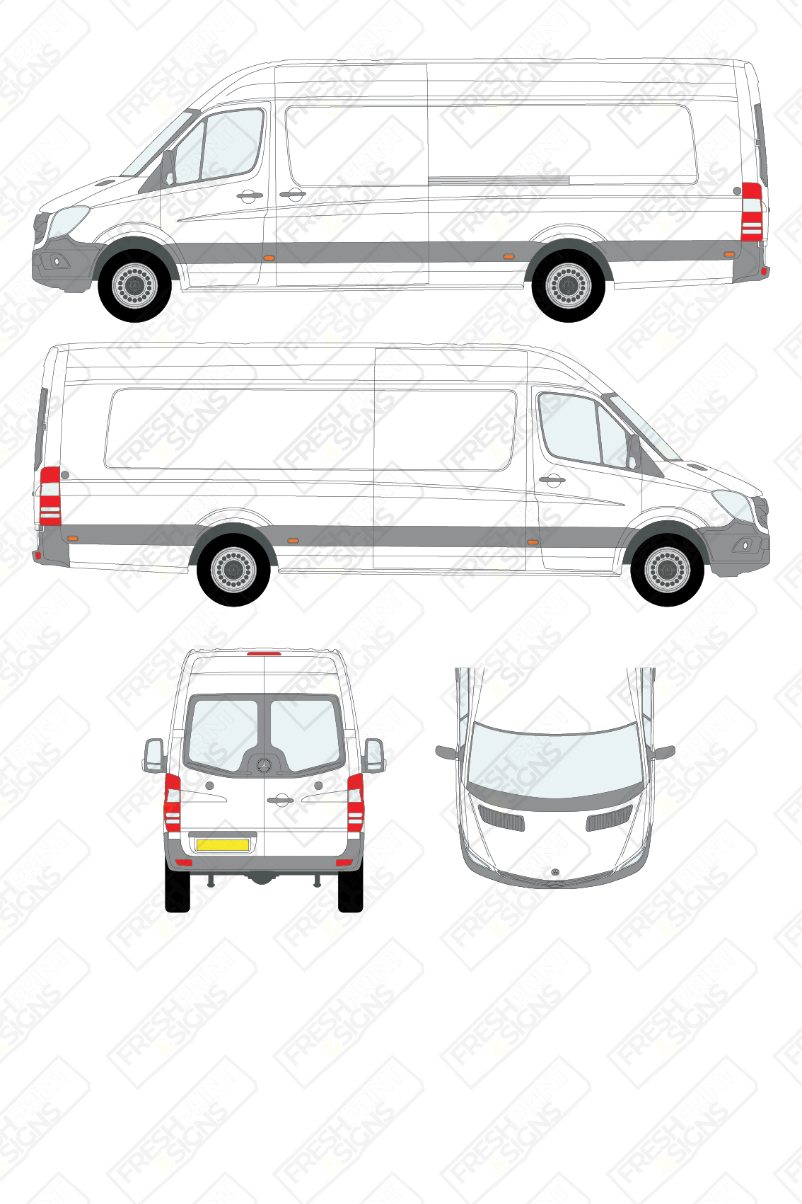 Van Graphics - Mercedes | Sprinter | 2009-2018 | Extra-Long Wheelbase (L4) | High Roof (H2) | With Rear Windows