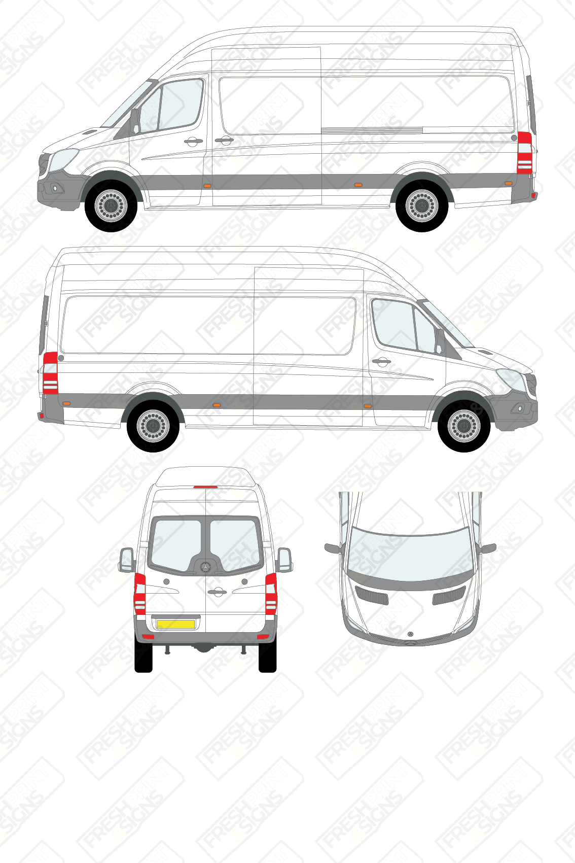 Van Graphics - Mercedes | Sprinter | 2009-2018 | Long Wheelbase (L3) | Extra High Roof (H3) | With Rear Windows
