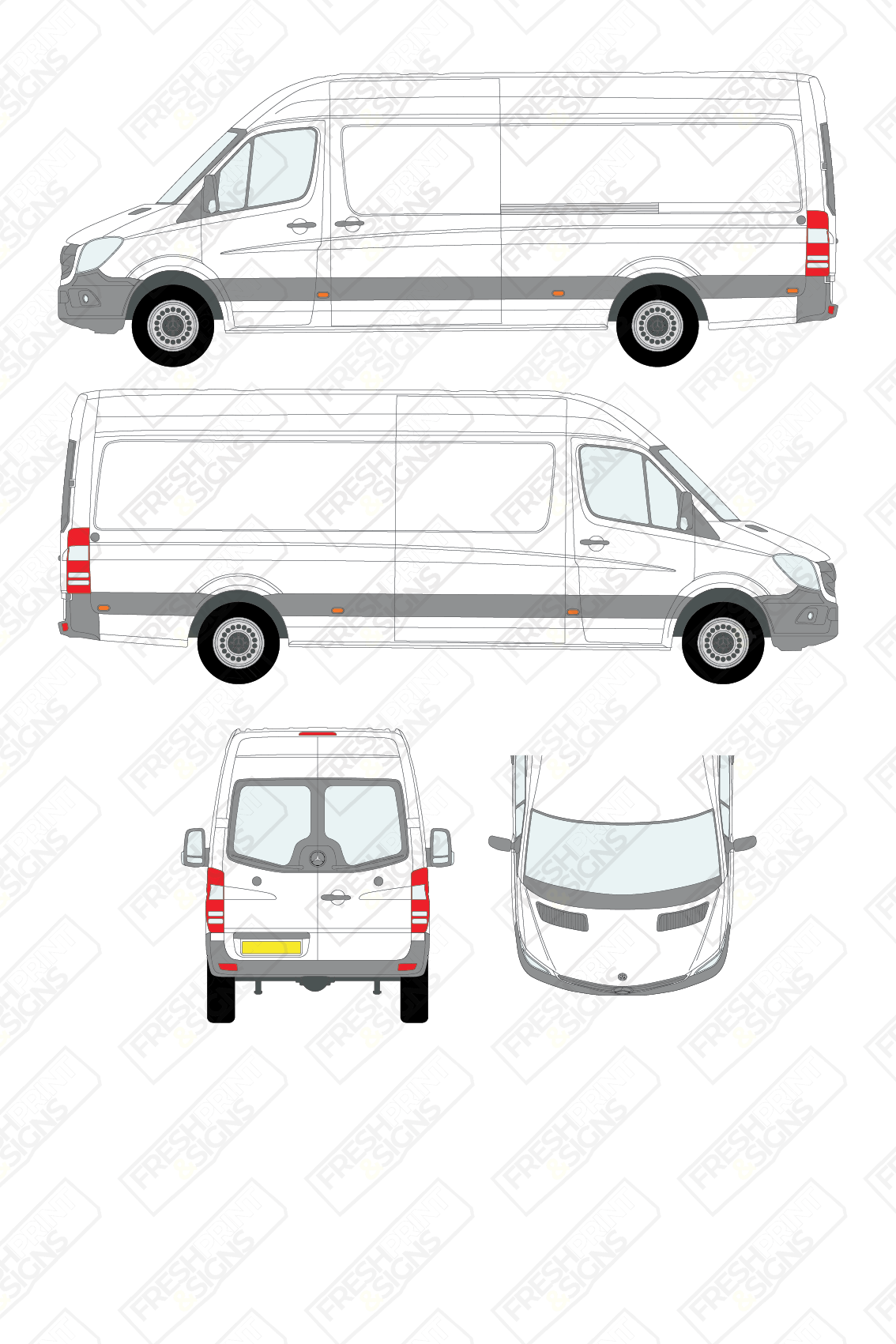 Van Graphics - Mercedes | Sprinter | 2009-2018 | Long Wheelbase (L3) | High Roof (H2) | With Rear Windows