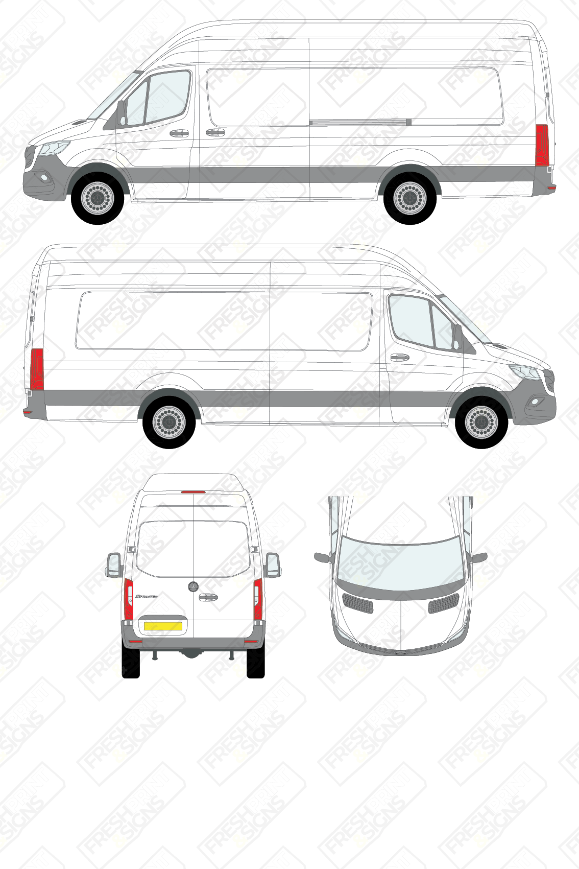 Van Graphics - Mercedes | Sprinter | 2018-2025 | Extra-Long Wheelbase (L4) | High Roof (H3) | Panelled Rear Doors