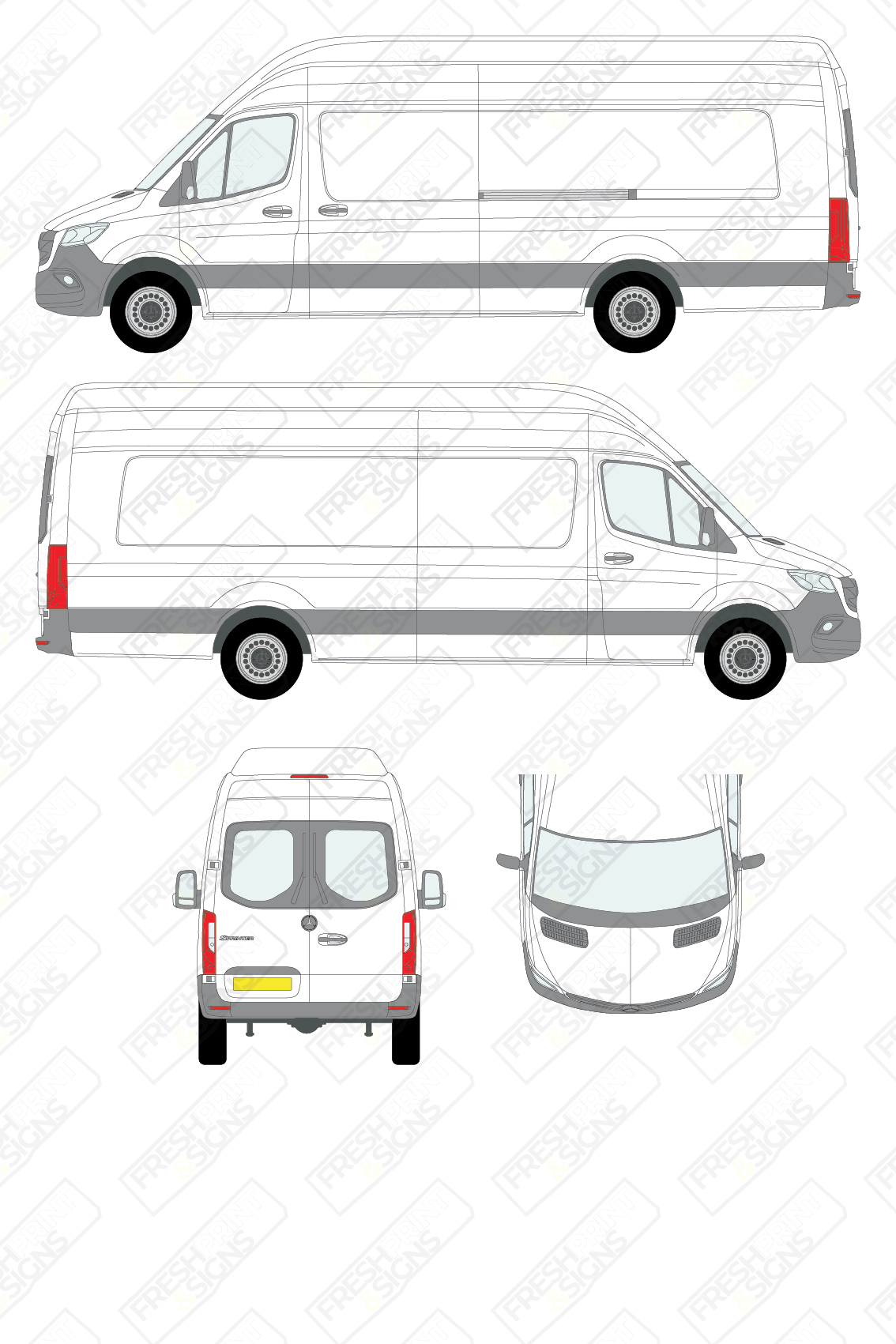 Van Graphics - Mercedes | Sprinter | 2018-2025 | Extra-Long Wheelbase (L4) | High Roof (H3) | With Rear Windows