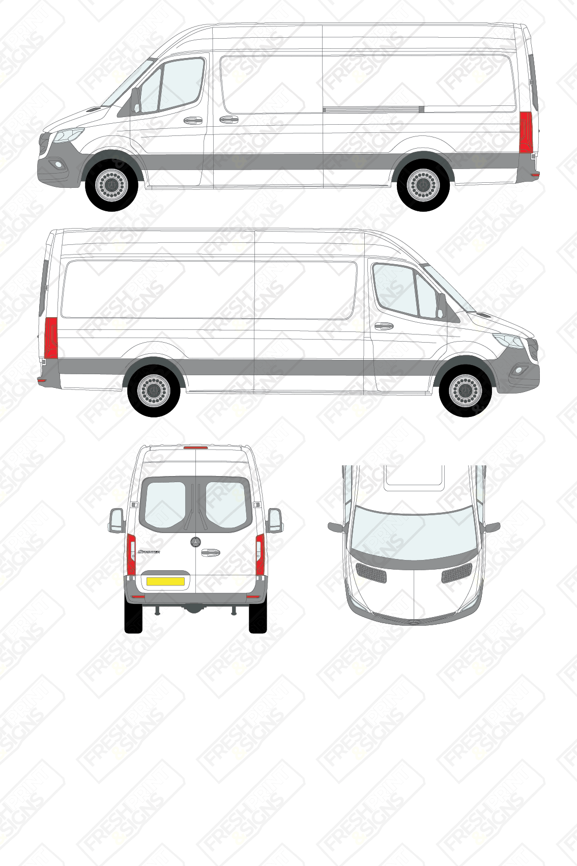 Van Graphics - Mercedes | Sprinter | 2018-2025 | Long Wheelbase (L3) | Medium Roof (H2) | With Rear Windows