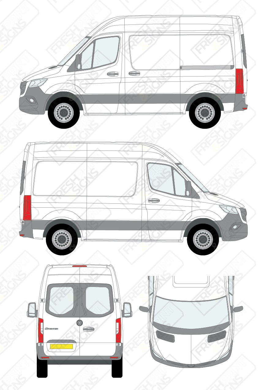 Van Graphics - Mercedes | Sprinter | 2018-2025 | Short Wheelbase (L1) | Medium Roof (H2) | With Rear Windows