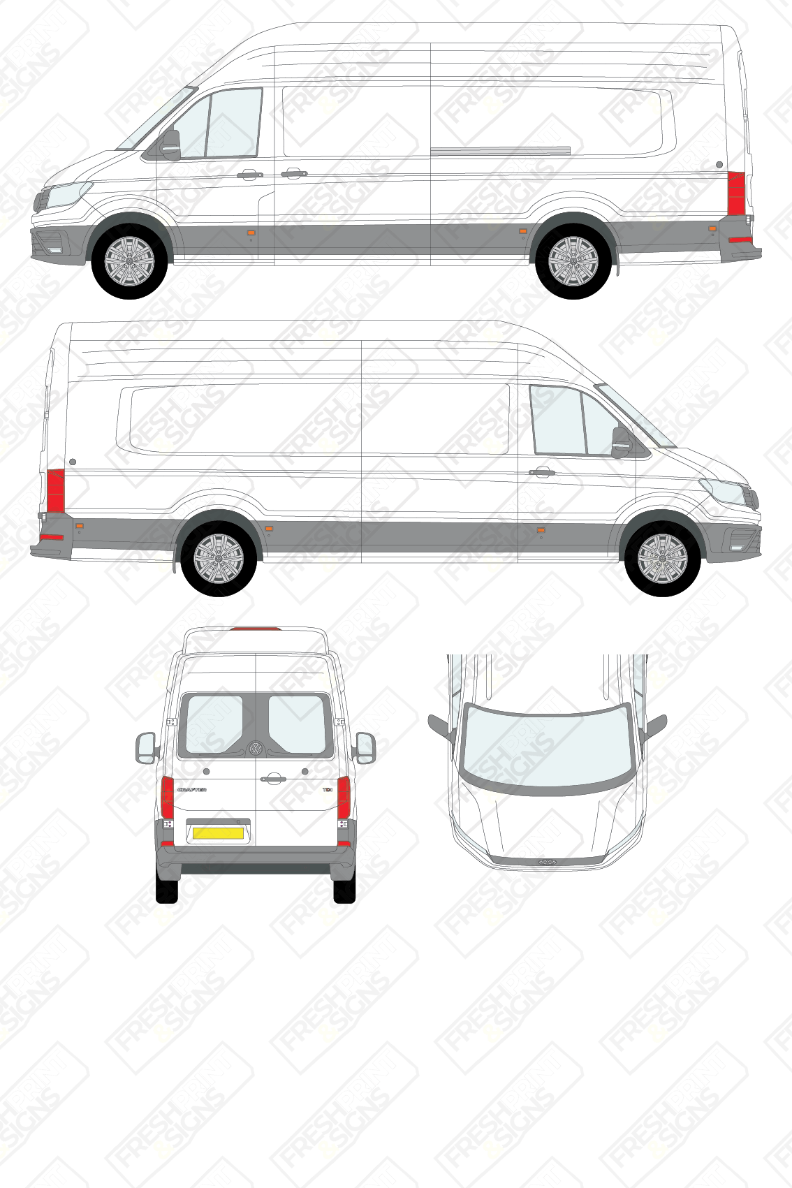 Van Graphics - Volkswagen | Crafter | 2017-2025 | Extra-Long Wheelbase (L4) | Extra High Roof (H3) | With Rear Windows