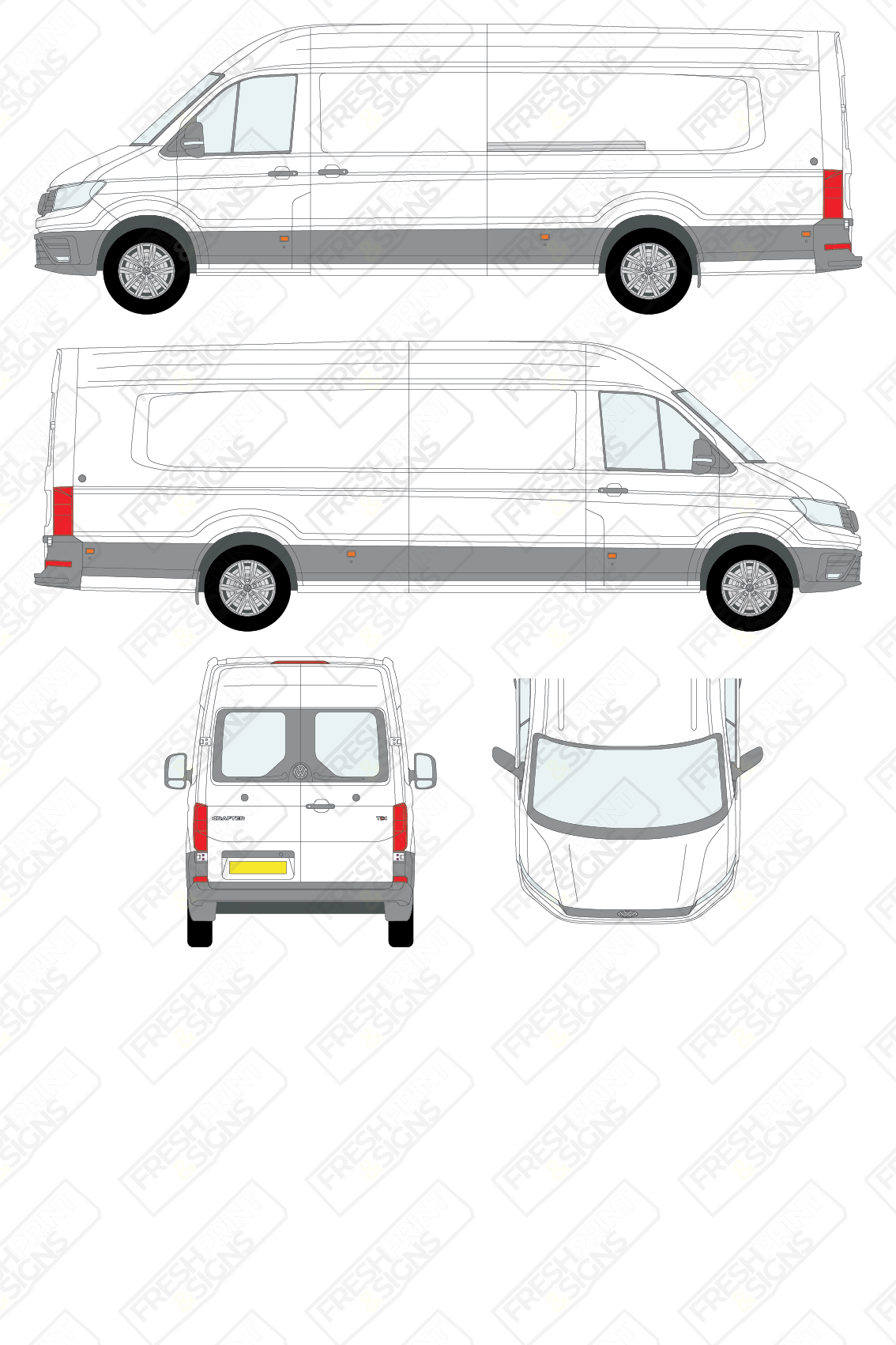 Van Graphics - Volkswagen | Crafter | 2017-2025 | Extra-Long Wheelbase (L4) | High Roof (H2) | With Rear Windows