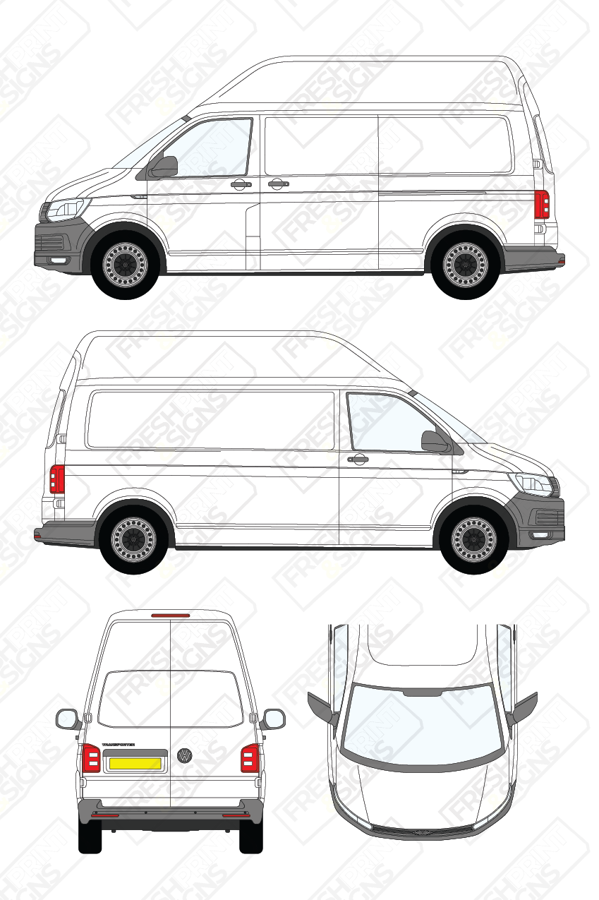 Van Graphics - Volkswagen | Transporter | 2015-2019 | Long Wheelbase (L2) | High Roof (H3) | Panelled Rear Doors