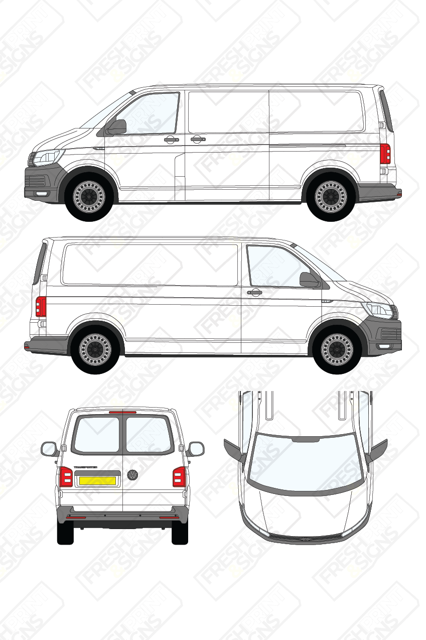 Van Graphics - Volkswagen | Transporter | 2015-2019 | Long Wheelbase (L2) | Low Roof (H1) | With Rear Windows