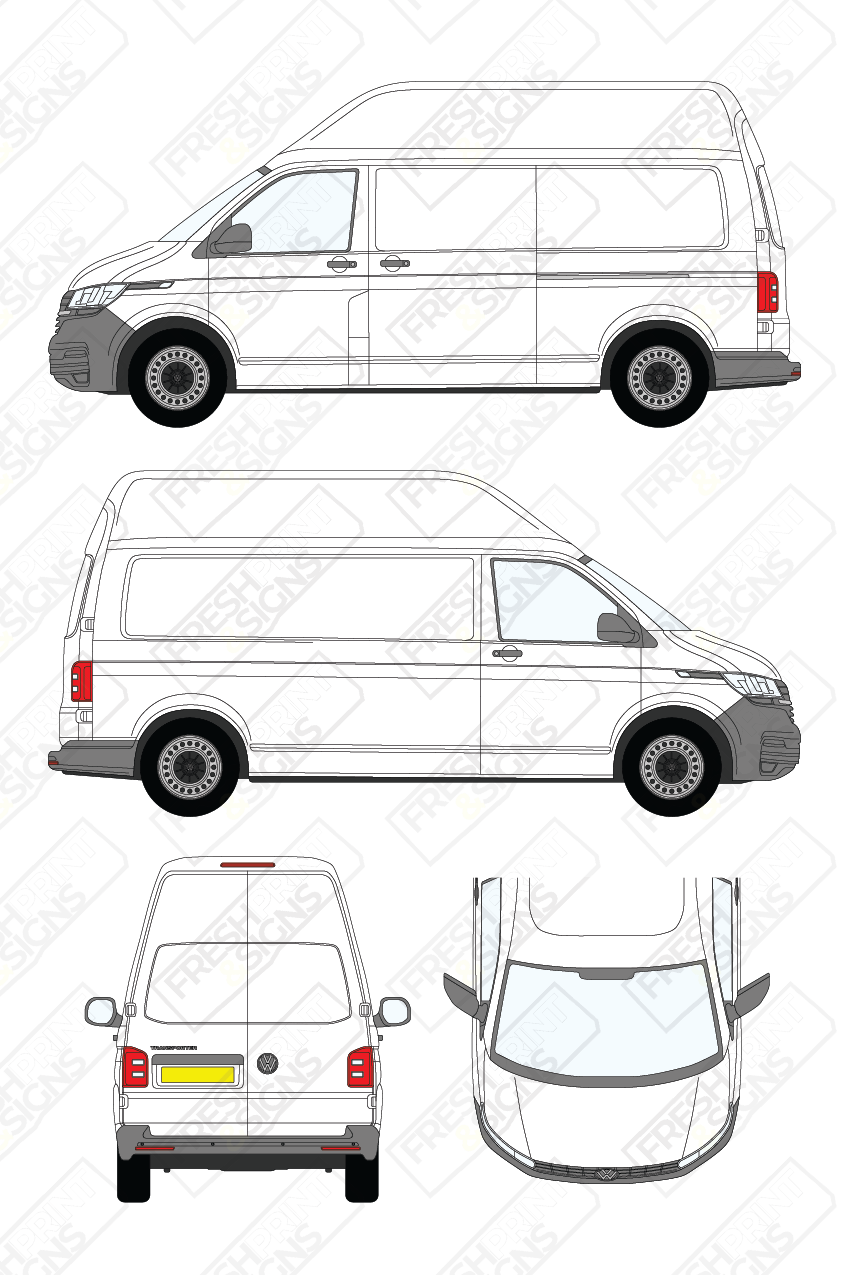 Van Graphics - Volkswagen | Transporter | 2019-2025 | Long Wheelbase (L2) | High Roof (H3) | Panelled Rear Doors
