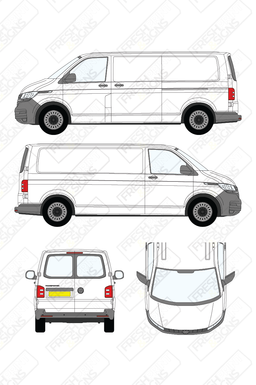 Van Graphics - Volkswagen | Transporter | 2019-2025 | Long Wheelbase (L2) | Low Roof (H1) | With Rear Windows