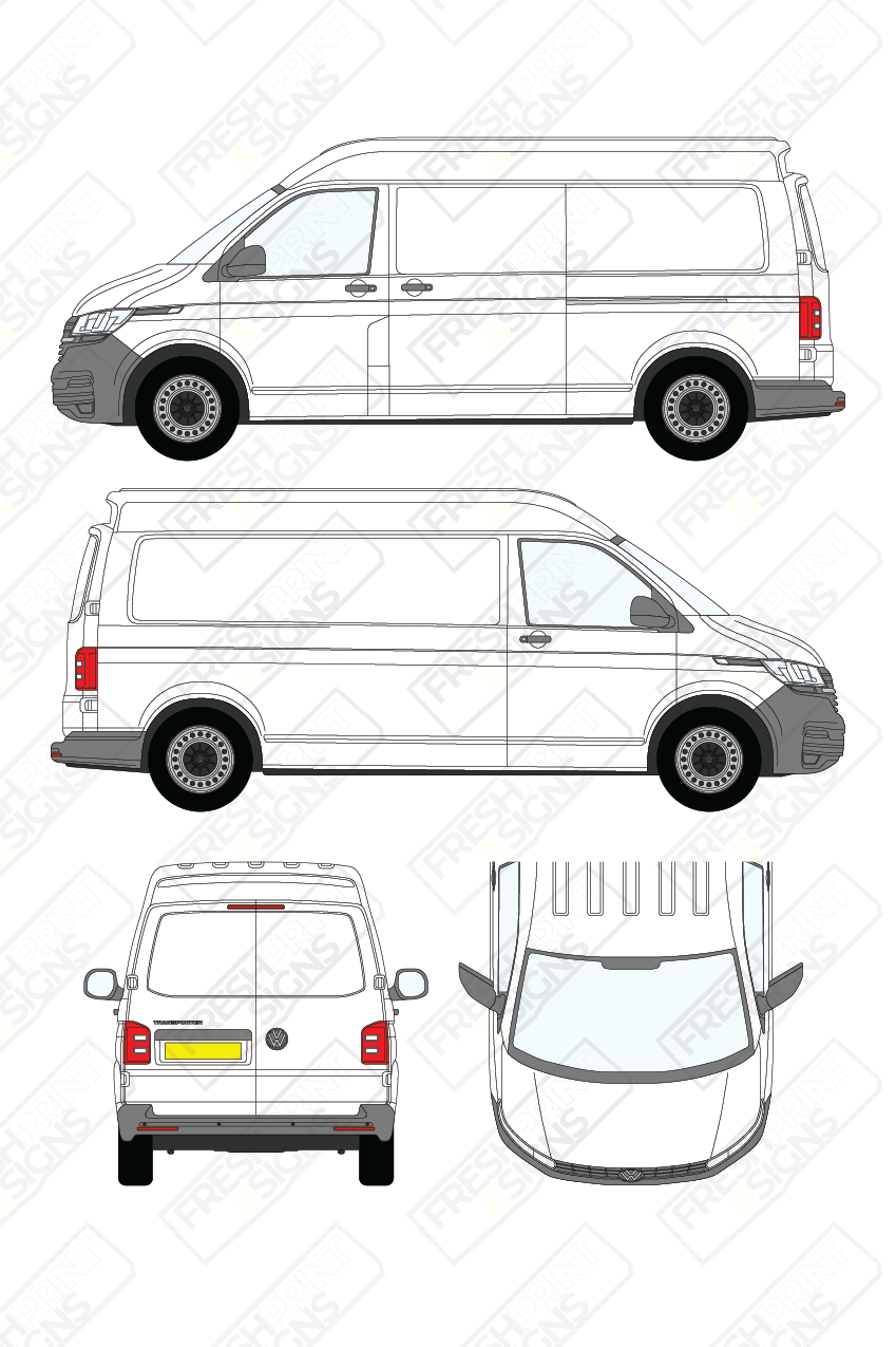 Van Graphics - Volkswagen | Transporter | 2019-2025 | Long Wheelbase (L2) | Medium Roof (H2) | Panelled Rear Doors