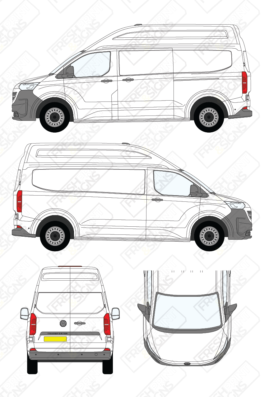 Van Graphics - Volkswagen | Transporter | 2025+ | Long Wheelbase (L2) | High Roof (H2) | Panelled Rear Door