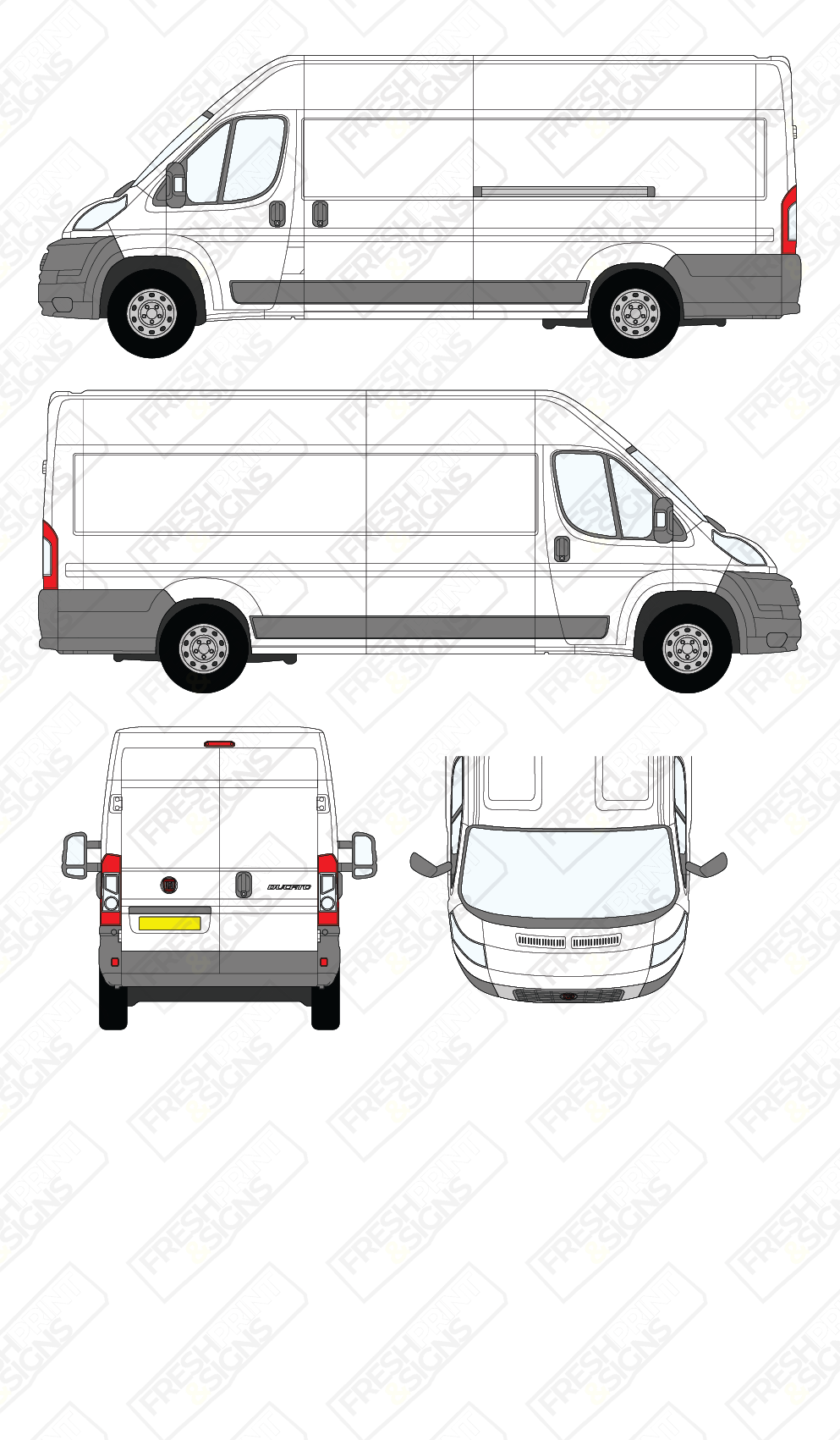 Van Graphics - Fiat | Ducato | 2006-2014 | Extra-Long Wheelbase (L4) | Medium Roof (H2) | Panelled Rear Doors