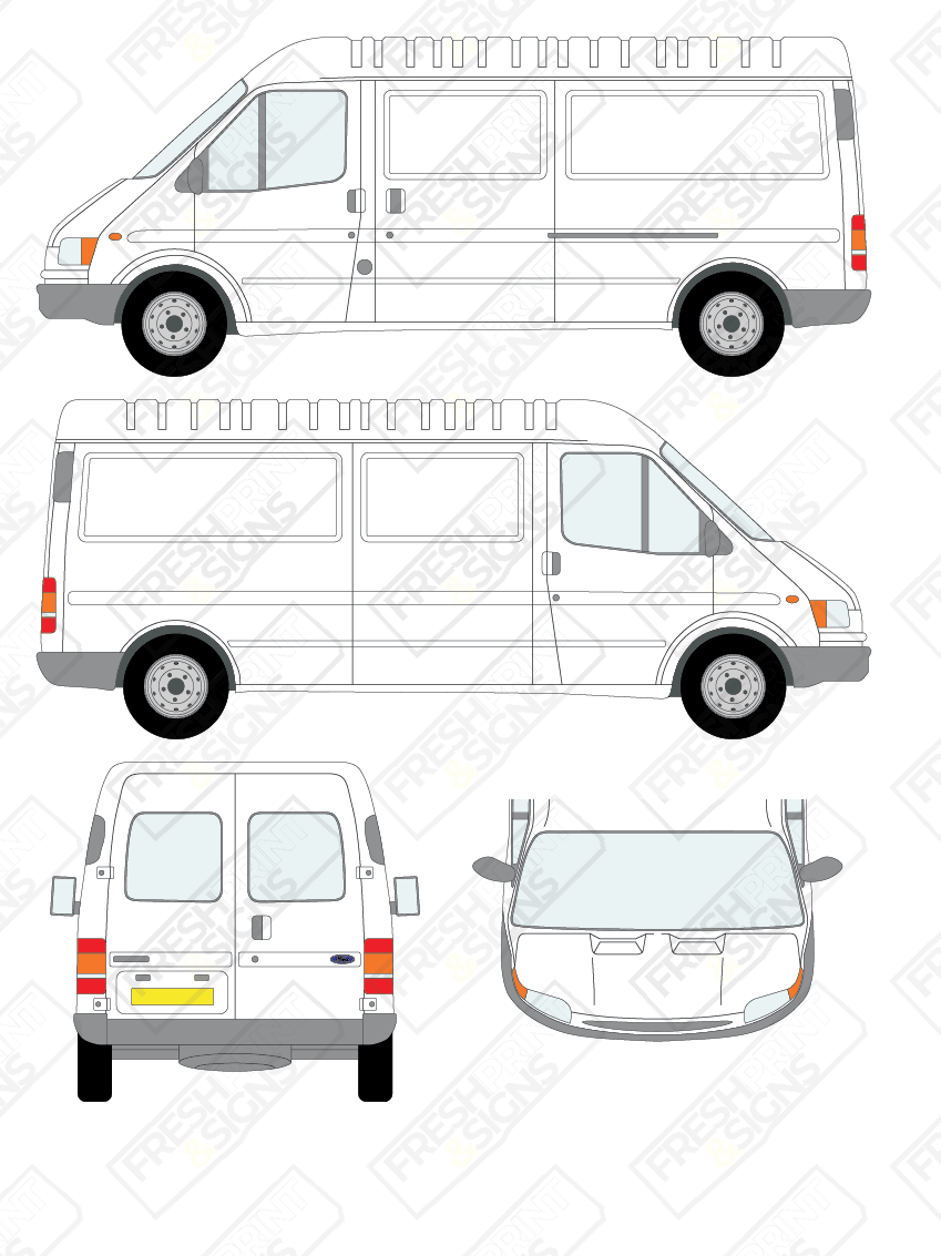 Van Graphics - Ford | Transit | 1994-1999 | Long Wheelbase (L2) | Semi-High Roof (H2) | With Rear Windows