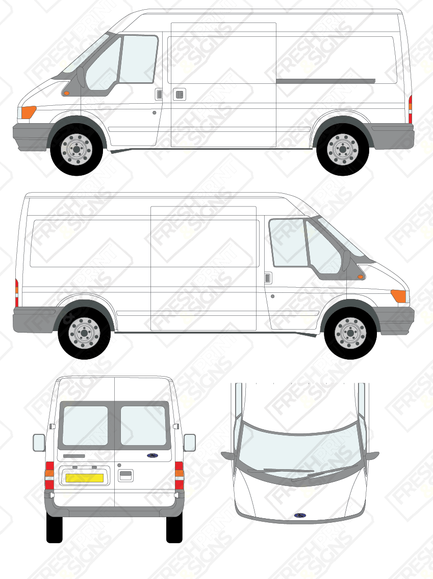 Van Graphics - Ford | Transit | 2000-2006 | Long Wheelbase (L3) | Medium Roof (H2) | With Rear Windows