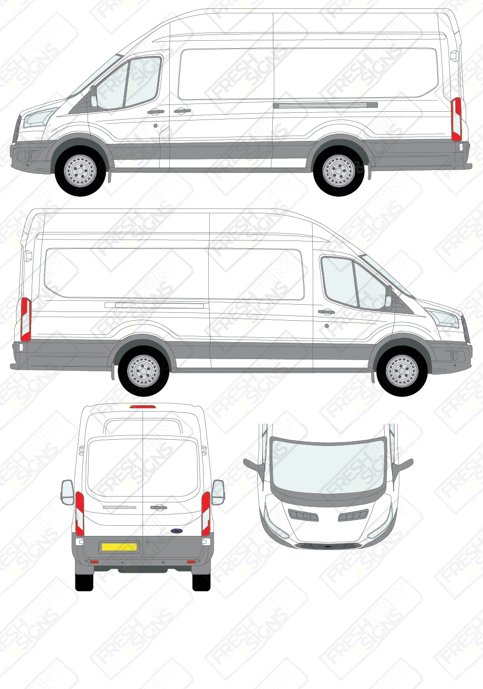 Van Graphics - Ford | Transit | 2014-2019 | Extra-Long Wheelbase (L4) | High Roof (H3) | Panelled Rear Doors