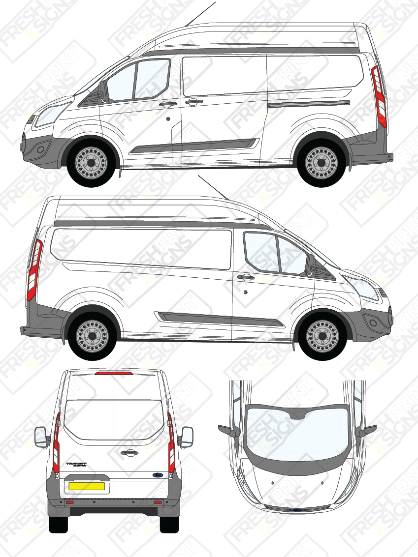 Van Graphics - Ford | Transit Custom | 2012-2018 | Long Wheelbase (L2) | High Roof (H2) | Panelled Rear Doors