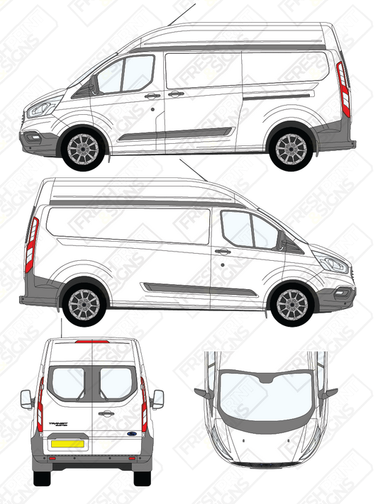 Van Graphics - Ford | Transit Custom | 2018-2023 | Long Wheelbase (L2) | High Roof (H2) | With Rear Windows
