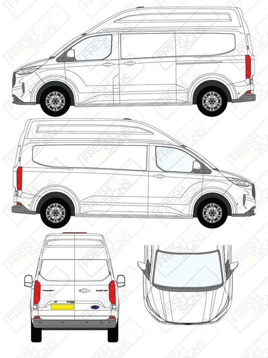 Van Graphics - Ford | Transit Custom | 2024-2025 | Long Wheelbase (L2) | High Roof (H2) | Panelled Rear Doors