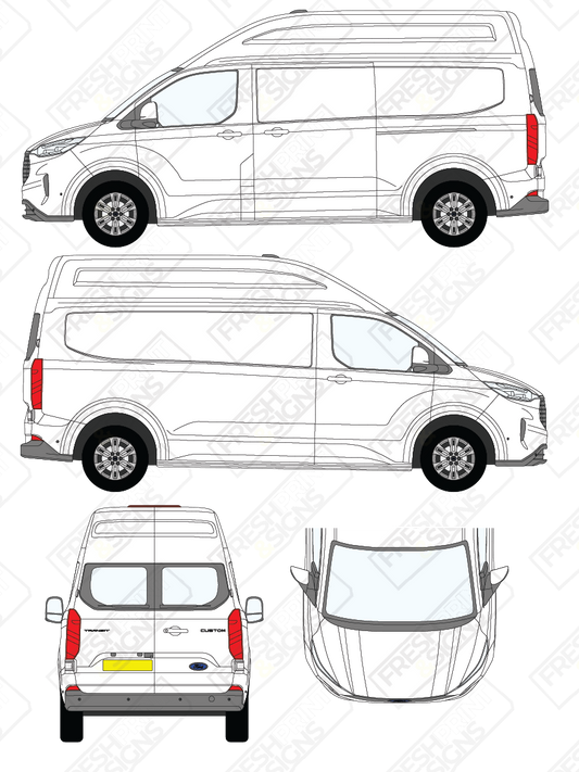 Van Graphics - Ford | Transit Custom | 2024-2025 | Long Wheelbase (L2) | High Roof (H2) | With Rear Windows