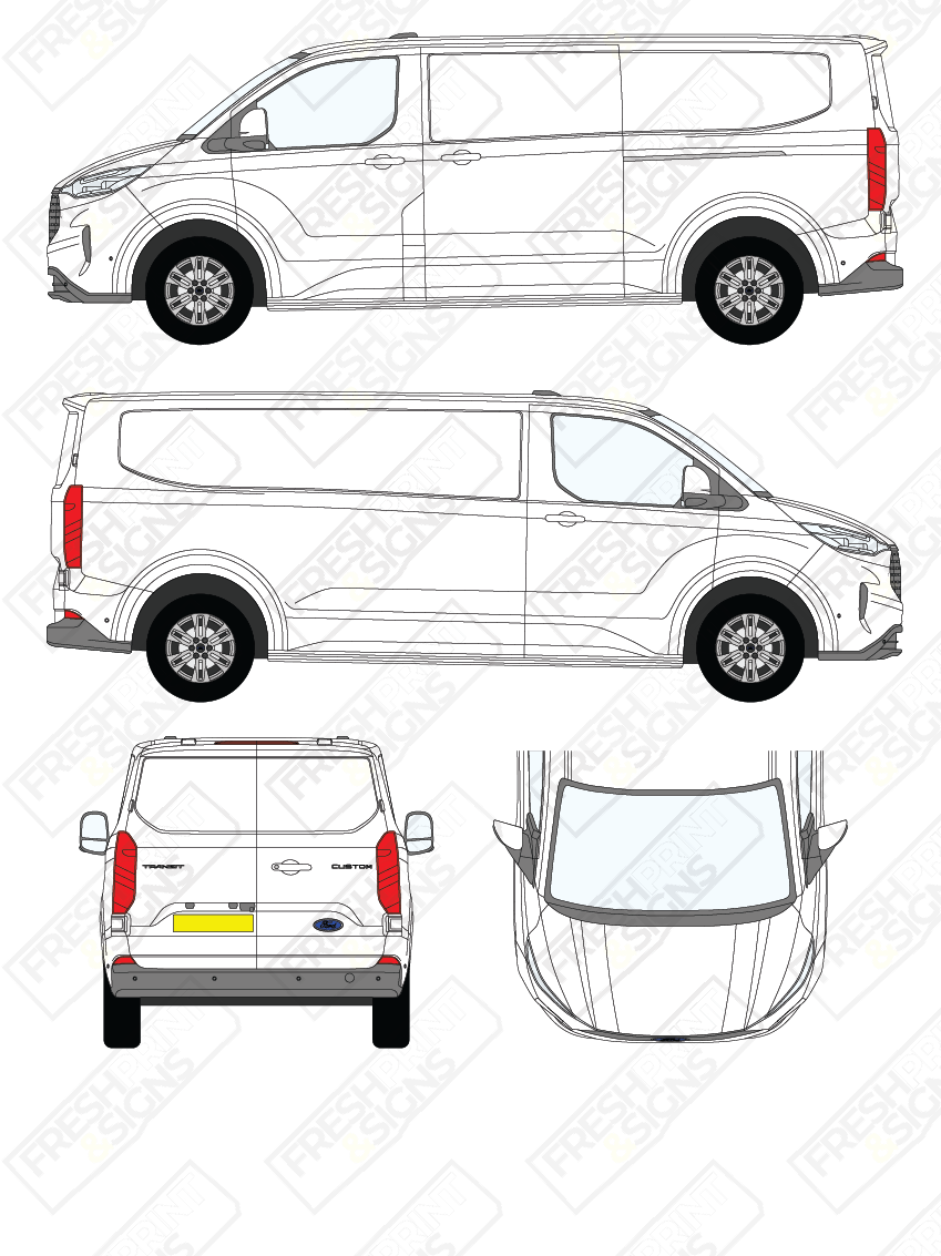 Van Graphics - Ford | Transit Custom | 2024-2025 | Long Wheelbase (L2) | Low Roof (H1) | Panelled Rear Doors