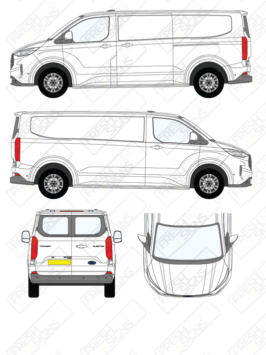 Van Graphics - Ford | Transit Custom | 2024-2025 | Long Wheelbase (L2) | Low Roof (H1) | With Rear Windows