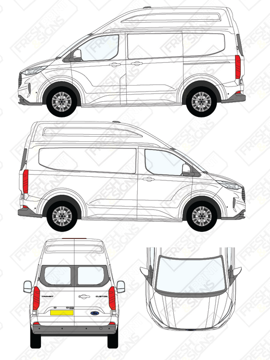 Van Graphics - Ford | Transit Custom | 2024-2025 | Short Wheelbase (L1) | High Roof (H2) | With Rear Windows