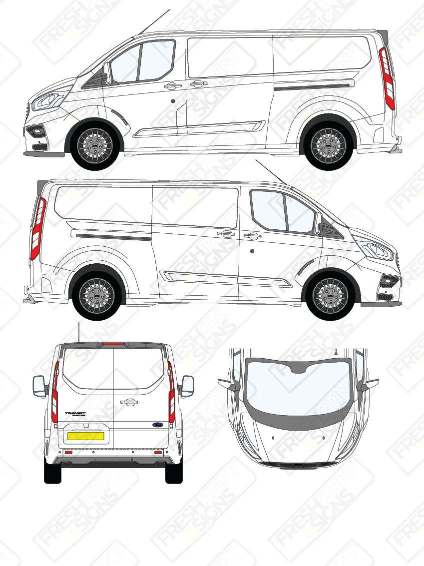 Van Graphics - Ford | Transit Custom MS-RT | 2018-2023 | Long Wheelbase (L2) | Panelled Rear Doors
