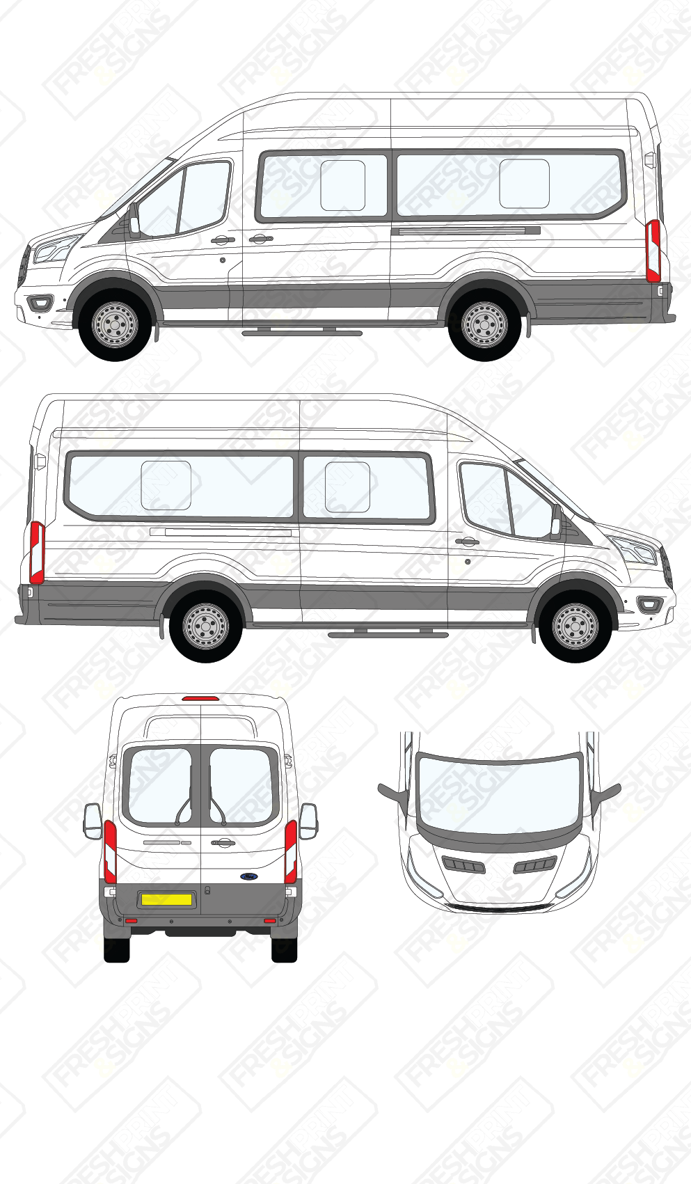 Van Graphics - Ford | Transit Minibus | 2019-2025 | Extra-Long Wheelbase (L4) | High Roof (H3)