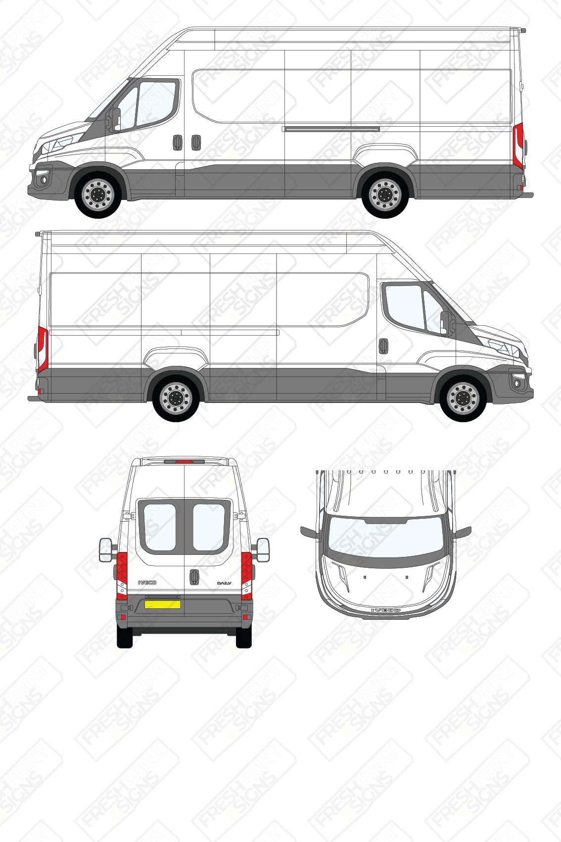 Van Graphics - Iveco | Daily | 2014-2019 | Extra-Long Wheelbase (L4) | High Roof (H3) | With Rear Windows