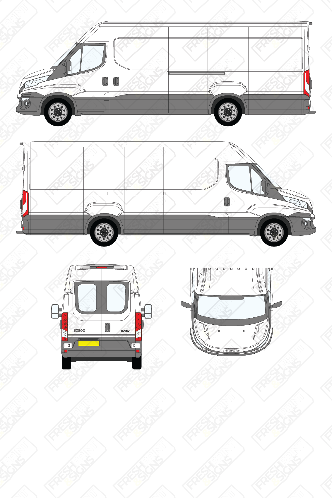 Van Graphics - Iveco | Daily | 2014-2019 | Extra-Long Wheelbase (L4) | Medium Roof (H2) | With Rear Windows