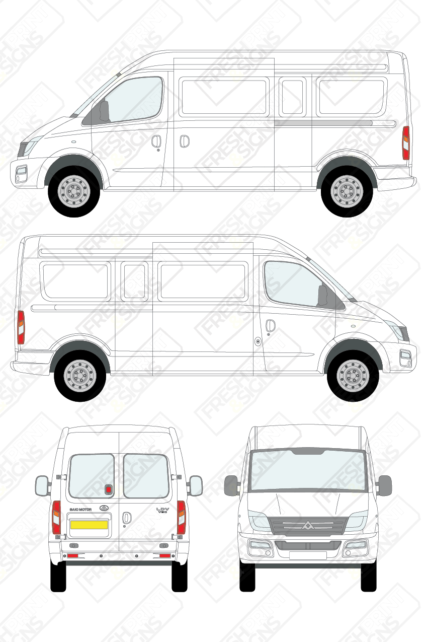 Van Graphics - LDV | V80 | 2017-2020 | Long Wheelbase (L3) | Medium Roof (H2) | With Rear Windows