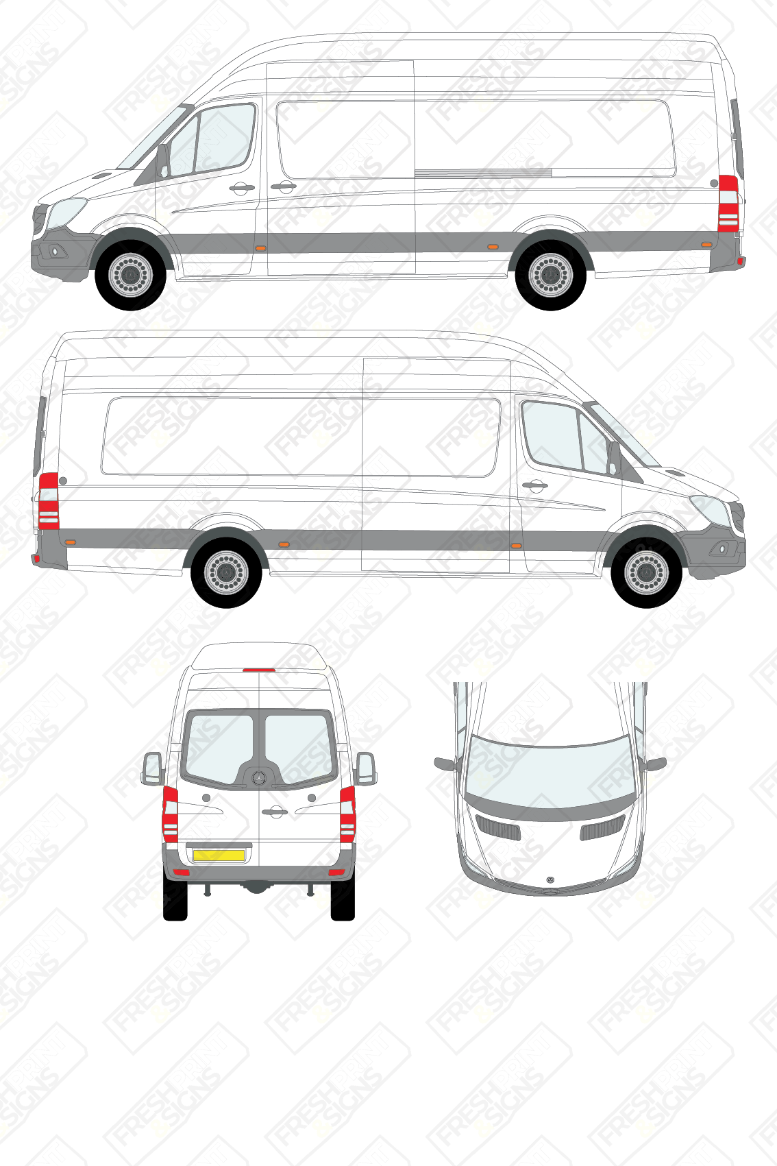 Van Graphics - Mercedes | Sprinter | 2009-2018 | Extra-Long Wheelbase (L4) | Extra High Roof (H3) | With Rear Windows