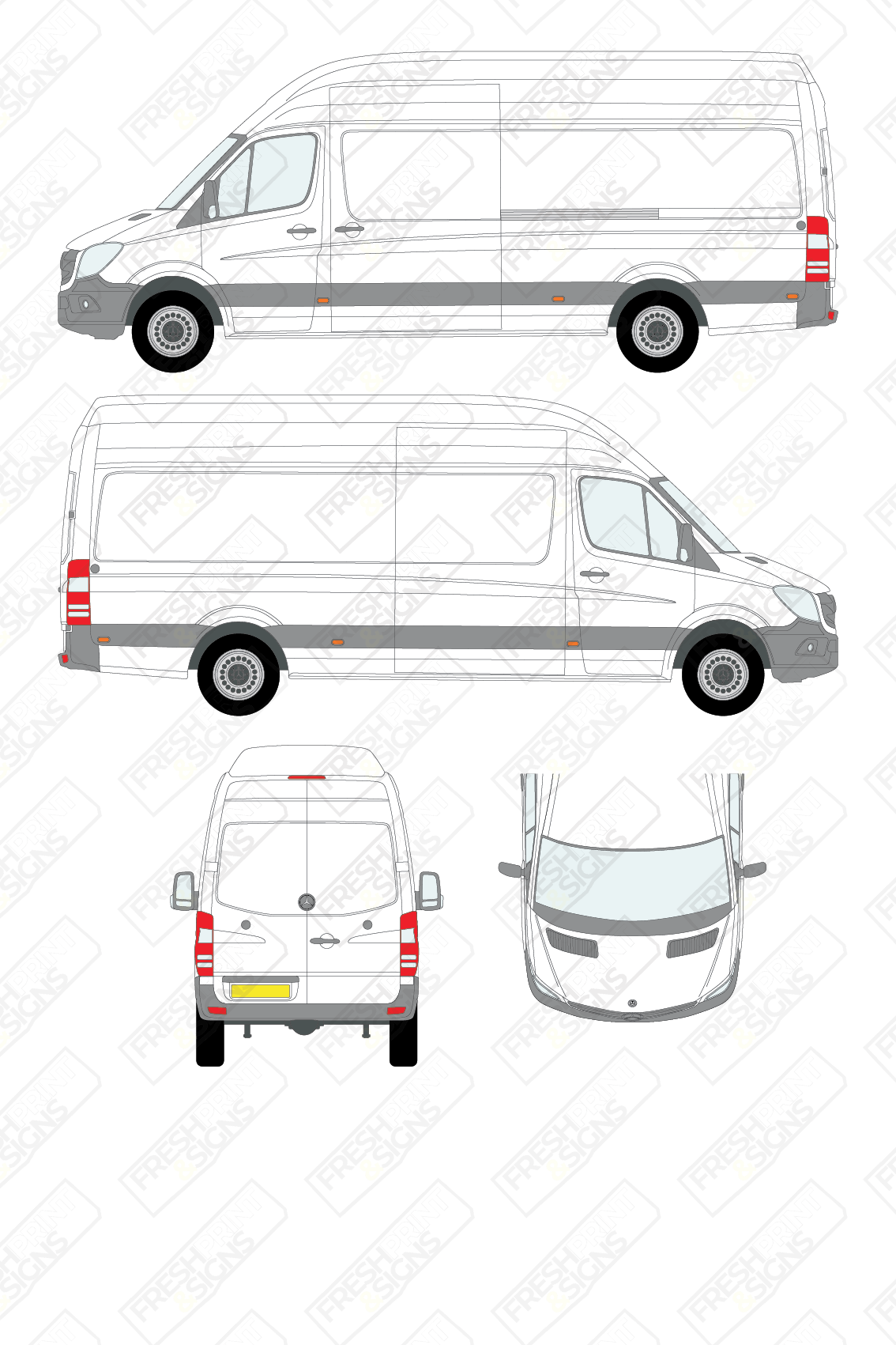 Van Graphics - Mercedes | Sprinter | 2009-2018 | Long Wheelbase (L3) | Extra High Roof (H3) | Panelled Rear Doors