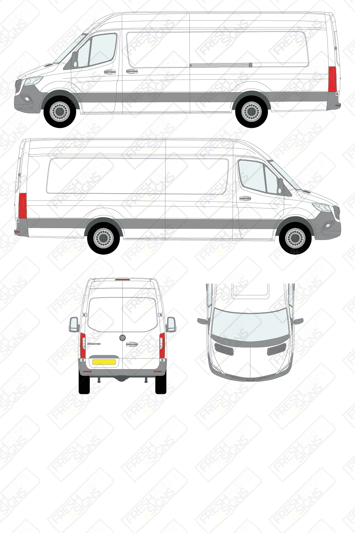 Van Graphics - Mercedes | Sprinter | 2018-2025 | Extra-Long Wheelbase (L4) | Medium Roof (H2) | Panelled Rear Doors