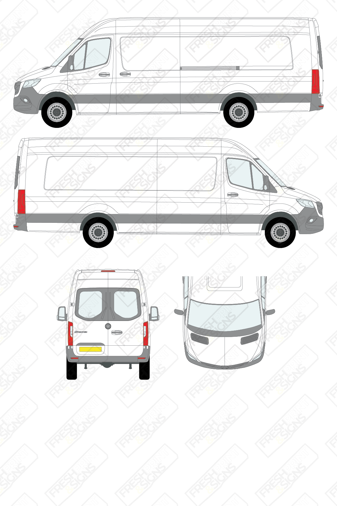 Van Graphics - Mercedes | Sprinter | 2018-2025 | Extra-Long Wheelbase (L4) | Medium Roof (H2) | With Rear Windows