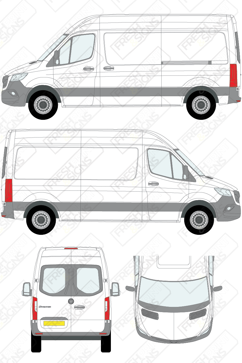 Van Graphics - Mercedes | Sprinter | 2018-2025 | Medium Wheelbase (L2) | Medium Roof (H2) | With Rear Windows