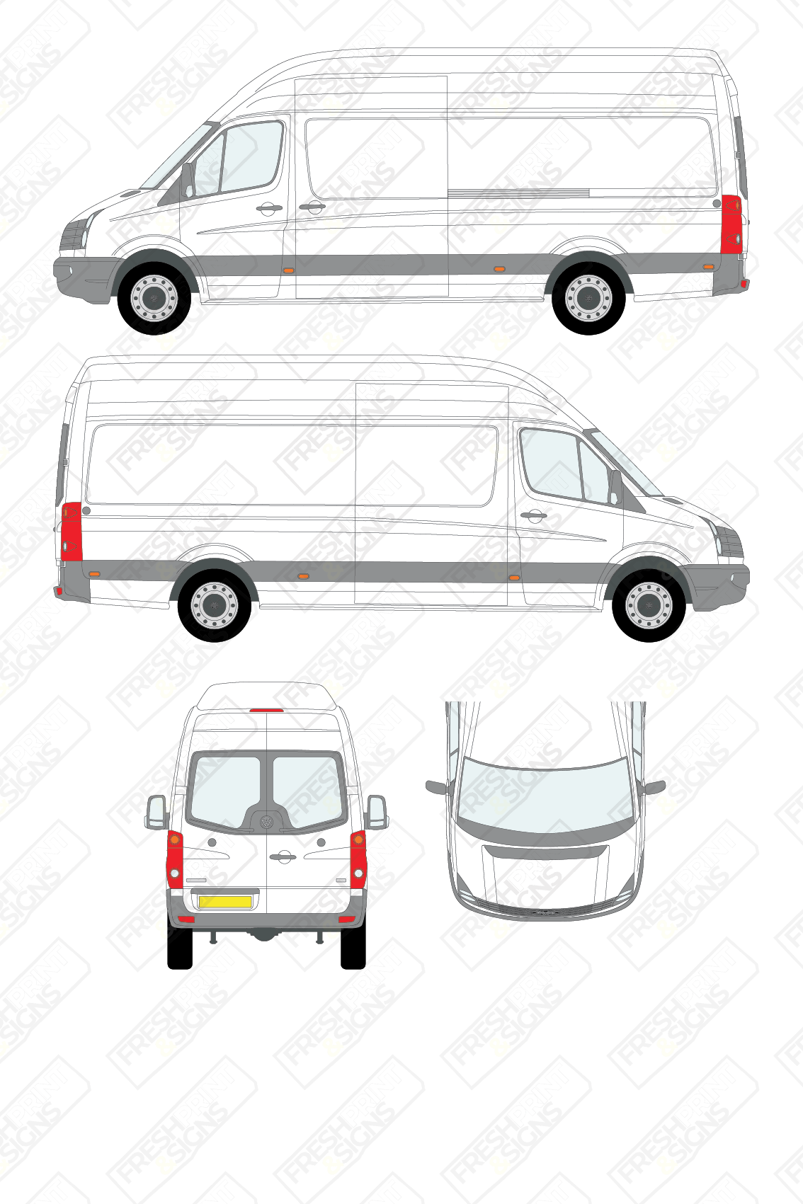 Van Graphics - Volkswagen | Crafter | 2011-2017 | Long Wheelbase (L3) | Extra High Roof (H3) | With Rear Windows